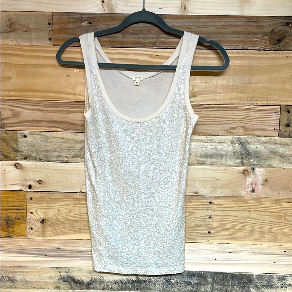 J. Crew size XS Cream Colored Sleeveless Sequin Soft Stretchy Cotton Tank Top